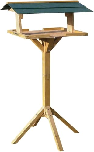 Wooden Garden Bird Table with Pitched Roof, 110 cm Height, Weather-Resistant Outdoor Bird Feeder, Grey (GREEN)