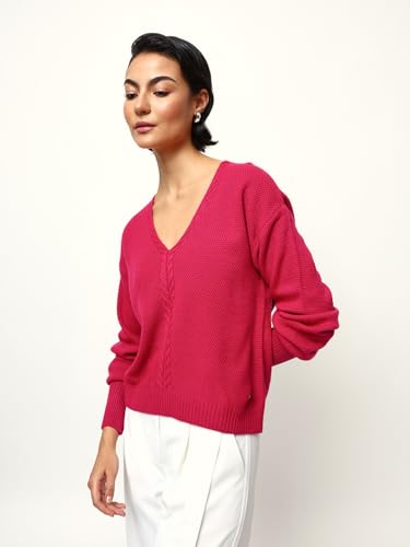 Image of High Star Women Knitted Acrylic Relaxed Fit V Neck Long Sleeve Sweaters