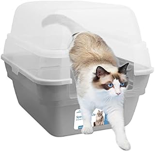 Petfamily 3in1 large cat litter tray box with hood lid Grey pan, kitten starter litter tray XL large Plastic tray cat Toilet, sturdy and easy to clean, 55x45x44cm