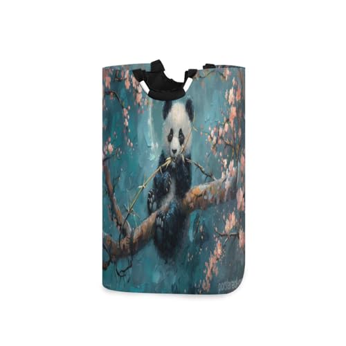Jihqo Laundry Hamper Basket under Moonlight Panda Collapsible Nursery Storage Bin Waterproof Clothing Baskets for Home Bedroom Bathroom Washing Room