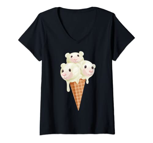 Mujer Lindo helado de oso polar | Divertido regalo para amante de postres congelados Camiseta Cuello V