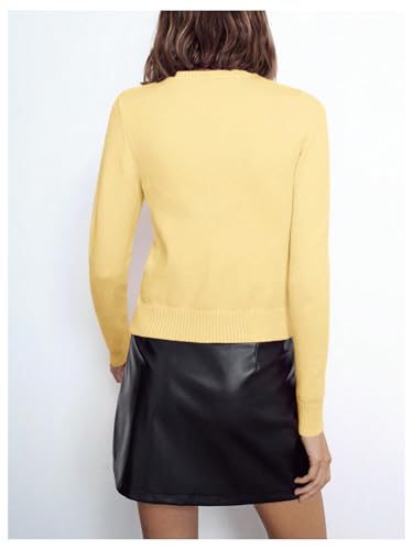 SHENHE Women's Crew Neck Button Down Ribbed Knit Soft Cropped Cardigan Sweater2