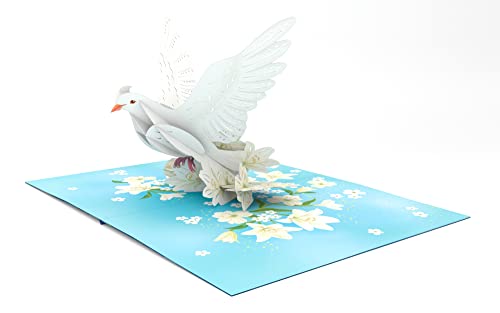 Liif White Peace Dove 3D Greeting Pop Up Sympathy Card, Religious Christmas Card, Condolences Card - Inspirational, Christian,Get Well, Thinking Of You | With Message Note | Size 7 X 5 Inch - Thumbnail 3