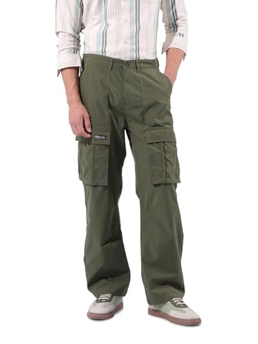 Image of The Indian Garage Co Men Relaxed Fit Textured Mid-Rise Cargos