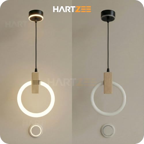 Image of Lunaris Pearl Pro LED Pendant Light | Modern Ring Chandelier Hanging Ceiling Lamp with Wooden Accent for Bedroom, Living Room, Dining Room, Cafe & Office | 3000K Warm White Lighting (1 Pack)