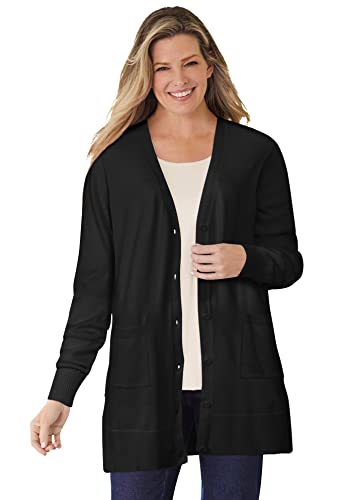 Woman Within Plus Size Perfect Longer-Length Cotton Cardigan