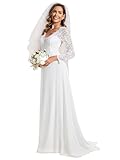 Ever-Pretty Women’s Fall Long Sleeve Lace V Neck Wedding Dress with Train Bridal Gown White US02