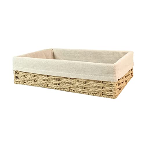 Mipcase Cesta de Almacenamiento Trenzado con Forro Organizador de Surtidos Cesta Decorativa para Maquillaje y Accesorios Pequeño Color Beige
