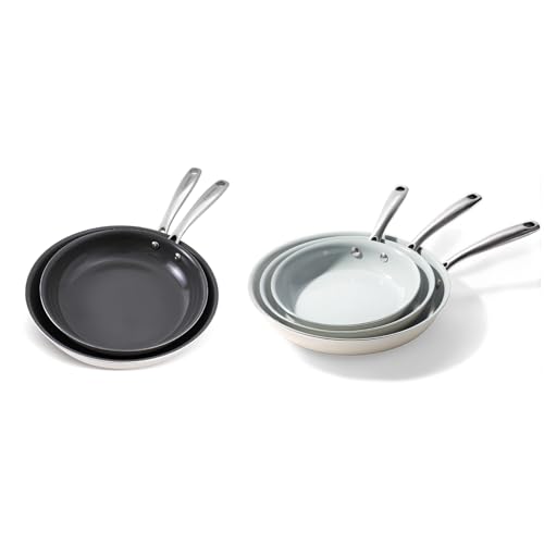 Cookware Ceramic Nonstick Frying Pans: 3Pieces Non Stick Skillet 8 9.5 11 Inches & Ash Grey 2pcs(8 & 10inches) - Healthy Egg Fry Pans - Free of PTFE,PFOA,PFAS