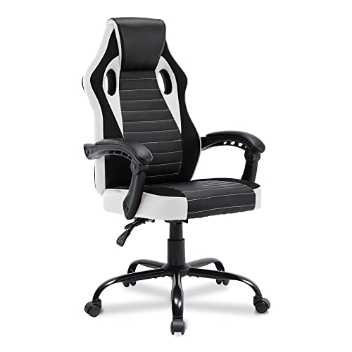 Play Haha.Silla De Juego Sillas De Oficina Silla Giratoria Silla Computadora Ergonomía Silla De Conferencia Soporte Lumbar Cuero PU Silla De Trabajo Ajustable Prueba De Air Lift SGS (Blanco)