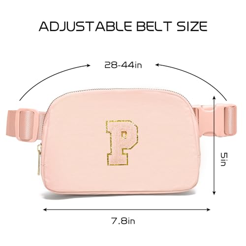 Image of Gitus Gifts for 8 9 10 11 12 Year Old Girls Belt Bag Fanny Pack Crossbody Bags with Initial Letter Patch Cute Stuff Birthday Gifts for Teen Girls Women Personalized Trend Stuff (Coral Pink-P)