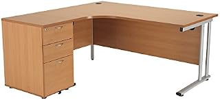 Office Hippo Heavy Duty Left Corner Radial Office Desk With 3 Drawer Desk High Storage, Home Office Desk, Filing, PC Desk For Office or Home, 5 Yr Wty, MFC -Beech,Silver Desk Frame, 160cm x 160.4cm