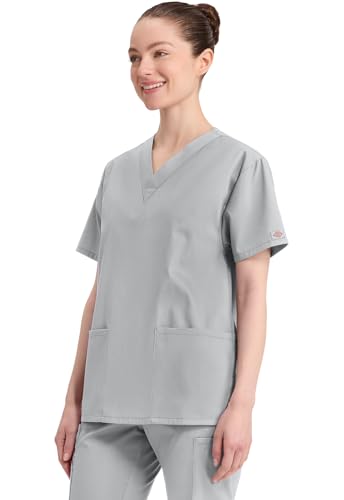 Image of Dickies EDS Signature Scrubs for Women and Scrubs for Men, Unisex One Pocket V-Neck Top in Soft Brushed Poplin 83706