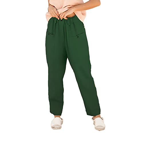 Calça reta feminina longa com cordão, cintura elestosa, calças casuais para treino, Verde - E, GG