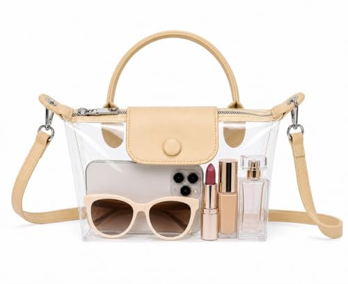 DINSAGE Durchsichtige Tasche Transparente Umhängetasche aus PVC Clear Bag für Damen Stadion-Tasche für Konzerte und Reisen (Beige)
