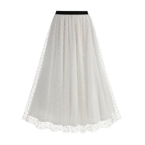 Women High Elastic Waist Pleated Solid Color Skirt Midi Swing A-line Skirts Midi Lace Tulle Tutu Cute Pleated Skirt2