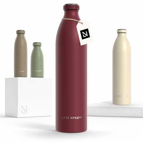 Image of LARS NYSOM Stainless Steel Insulated XL Water Bottle 12oz 17oz 25oz 34oz 51oz | Insulated Thermo Flask for Hot and Cold Beverages | Leakproof Drinking Bottle (Berry Red, XL 50.7oz)