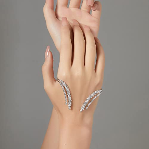Aprilery Hand Palm Statement Ring For Women, Unique Cz Cubic Zirconia Cocktail Crystal Multiple Finger Rings Opening Adjustable Cuff Bracelet Jewelry Ring Gifts For Women Girls #TOP1
