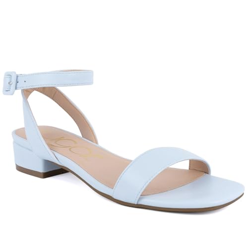 Sugar Women's Low Block Heel Dress Sandals – Ankle Strap Open Toe Comfortable Walking Heels for Casual, Party, or Work