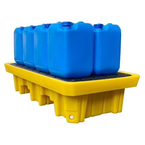 2 Drum Spill Containment Pallet, 12 18 40 Gallon Sump, 4000 Lbs Load Capacity Modular Secondary Containment Tray with Drain and Forklift Pockets, Detachable Grating Platform(130x68x30cm(51.2x26.8x11.8