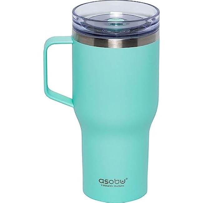 asobu 360 Travel Mug ¨C 28oz Vacuum Insulated Stainless Steel Mug with 360¡ã Spill-Proof Lid and Handle ¨C Keeps Drinks Hot 12H / Cold 24H ¨C Leak-Resistant and Cup Holder Friendly