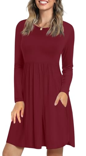Image of LONGYUAN Womens 2025 Casual Homecoming Winter Dresses Soft Long Sleeve Swing Christmas Dress Wine Red M