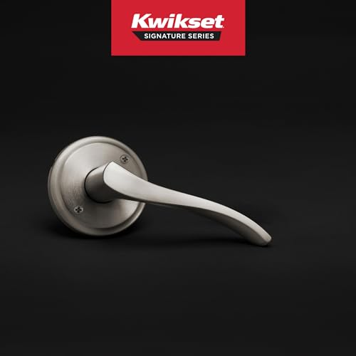 Image of Kwikset Sedona Dummy Door Handle, Single Sided Lever for Closets, French Double Doors, and Pantry, Satin Nickel Non-Turning Right Handed Interior Push /Pull Lever, with Microban Protection