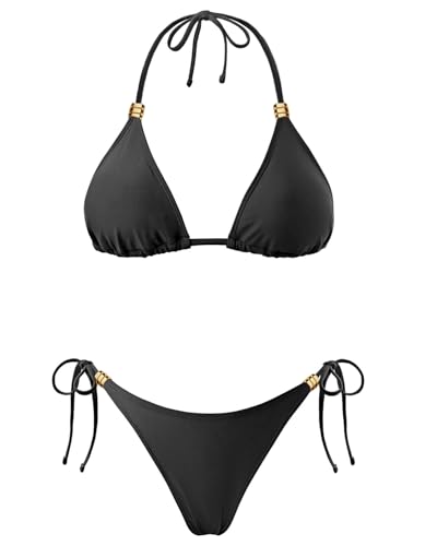 Holipick Two Piece Triangle Bikini Sets for Women String Bathing Suit Halter Top with Side Tie Bikini Bottom2