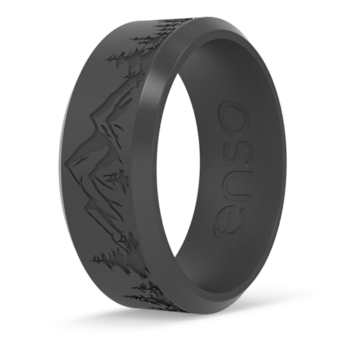 Enso Rings Bevel Classic Silicone Wedding Ring Hypoallergenic Unisex Wedding Band Comfortable Band for Active Lifestyle - Slate Peak - Size 8