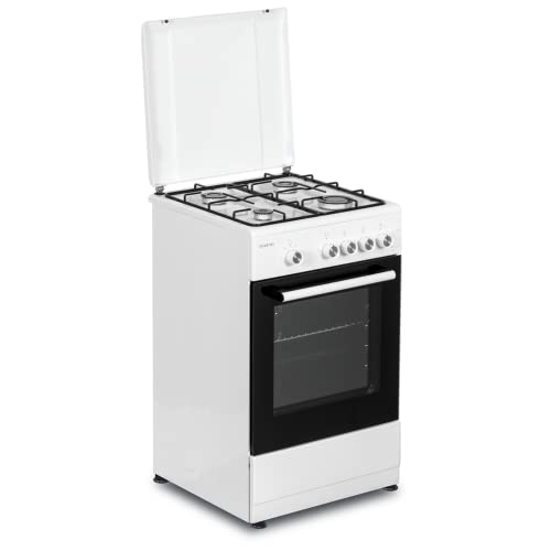 INFINITON Cocina de gas CC58BEH - Ancho 50cm, 4 Zonas, Blanco, Quemadores con seguridad FFSD, compatible gas Natural y Butano