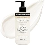 Clean + Kind Fragrance Free Tallow Body Lotion - Non-Toxic Natural Daily Moisturizer with Grass-Fed Beef, Organic Shea, Jojoba & Aloe for Dry, Rough, Sensitive Skin (8 oz, Unscented)