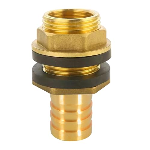 Messing Tankdurchführung mit Tülle, Regentonnendurchführung 1 Zoll Außengewinde x 3/4 Zoll Innengewinde mit Schlauchtülle 25mm Schlauchanschluß, für Regenfass, Wassertanks, Zisternen
