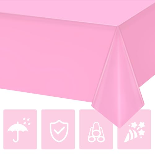 Image of Hxezoc 3 Pack Pink Disposable Plastic Tablecloth, 54 x 108 Inches Waterproof Table Cover for Wedding Birthday Party Baby Shower Decorations Outdoor Indoor Party Supplies