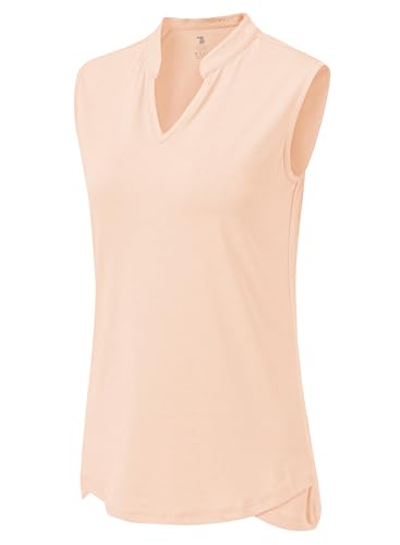 Image of BGOWATU Women's Golf Polo T-Shirts Sleeveless V Neck Collarless Tennis Shirts UV Protection Quick Dry Lightweight