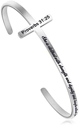 Memgift Inspirational Cross jewelry Bible Verse Bracelet Stainless Steel Cuff Bangle Christian Jewellery Gifts for Women