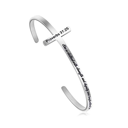 Inspirational Cross jewelry Bible Verse Bracelet Stainless Steel Cuff Bangle Christian Jewellery Gifts for Women