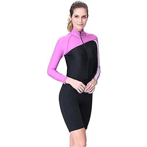 LYDHDY 1.5Mm Neopren Shorty Neoprenanzug Damen Full Scuba Diving Suits Ganzkörpertauchanzug Front Zip Neoprenanzug zum Tauchen Schnorcheln Surfen Schwimmen,Lila,L (Color : Purple, Size : L)