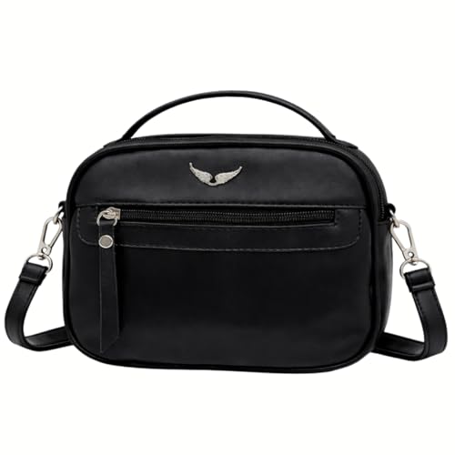 Bolsa Feminina Pequena Tiracolo Estilo Baú em Couro Sintético com Alça de Mão e Transversal removível, Compacta e Versátil para o Dia a Dia (Preto)