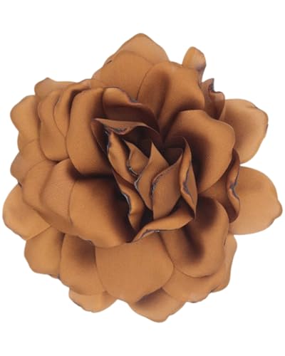 LOZTBUE 1 pieza broche de flor de rosa, broche grande de muselina, pinza para el pelo, clásico, elegante, hecho a mano, de flor, adecuado para boda, fiesta, baile (Marron clair)