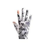 keynoyin Camouflage Fishing Touch Screen ice Silk Gloves, Full-Finger Exposed Two-Finger Riding Gloves - Leak Two-Finger Gray