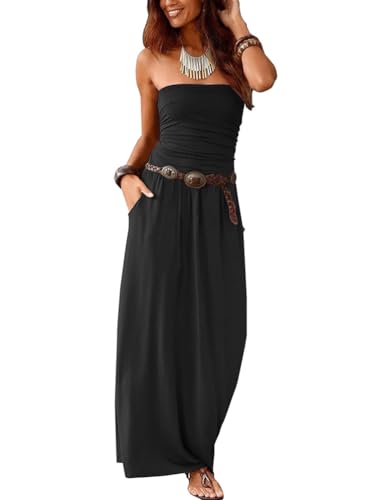 nicticsi Robe Bustier Longue pour Femme Décontractée Robe de Plage Bohème Épaules Dénudées sans Manches Elégant Bodycon-Robe avec Poche Jupe Respirante...