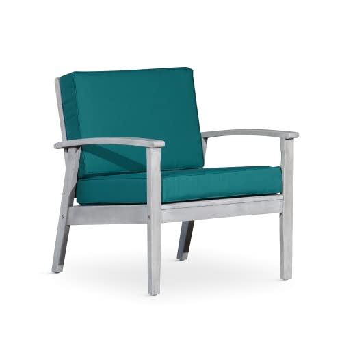 Deep Seat Eucalyptus Chair, Silver Gray Finish, Dark Green Cushions