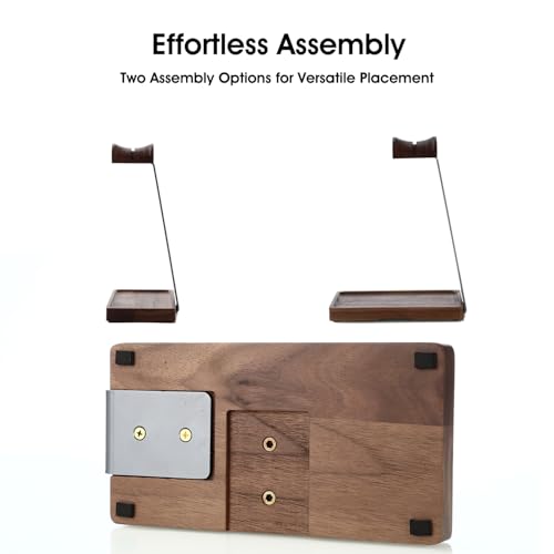 Image of Walnut Headphone Stand, Wood Headset Stand for Desk, Gaming Headphone Holder with Storage Base Compatible with Airpod max, Bose, Razer, Sennheiser, Jabra, JBL, AKG, Grey, Vintage Gift for Men