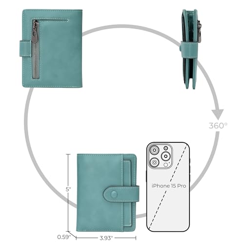 Image of Alldaily Small Slim RFID Blocking Leather Wallet for Women, Bifold with 10 Card Slots and Coin Pocket (Purist Blue)
