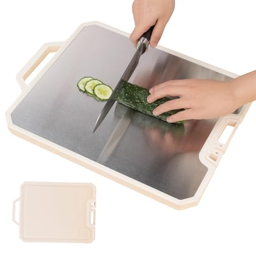 Tabla de cortar de cocina, tablas de cortar de acero inoxidable, herramientas de cocina de doble cara con mango, ranura de jugo, área de molienda de ajo para frutas, verduras y pan