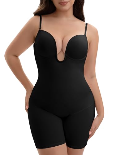 Decorus Rückenfreier Shapewear-Body für Damen: tiefer Rücken, Bauchkontrolle, offener Rücken, tiefer Body Shaper für Kleid, Schwarz, S