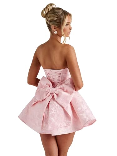 Maxianever Strapless Homecoming Dresses 2025 for Teens Short Satin Jacquard Mini A-Line Prom Cocktail Gowns