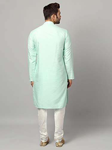 Image of Uri and MacKenzie Banarasi Dupion Silk Solid Kurta Churidar Pyjama Set for Men