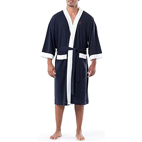 Izod Men's Waffle Knit Kimono Robe Bathrobe, Navy, One Size Cover
