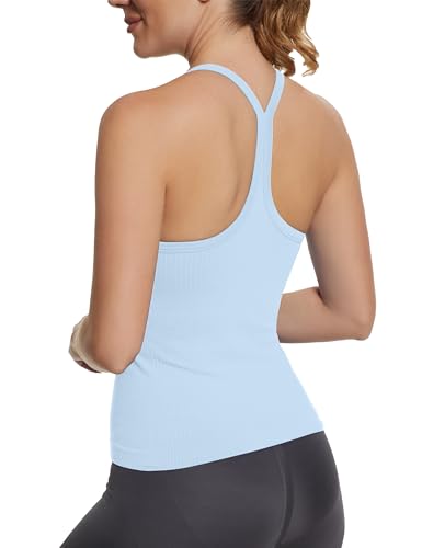 Image of MathCat Seamless Workout Tank Tops with Built in Bra,Racerback Athletic Tank Tops Ribbed Soft Yoga Shirts XS-XL
